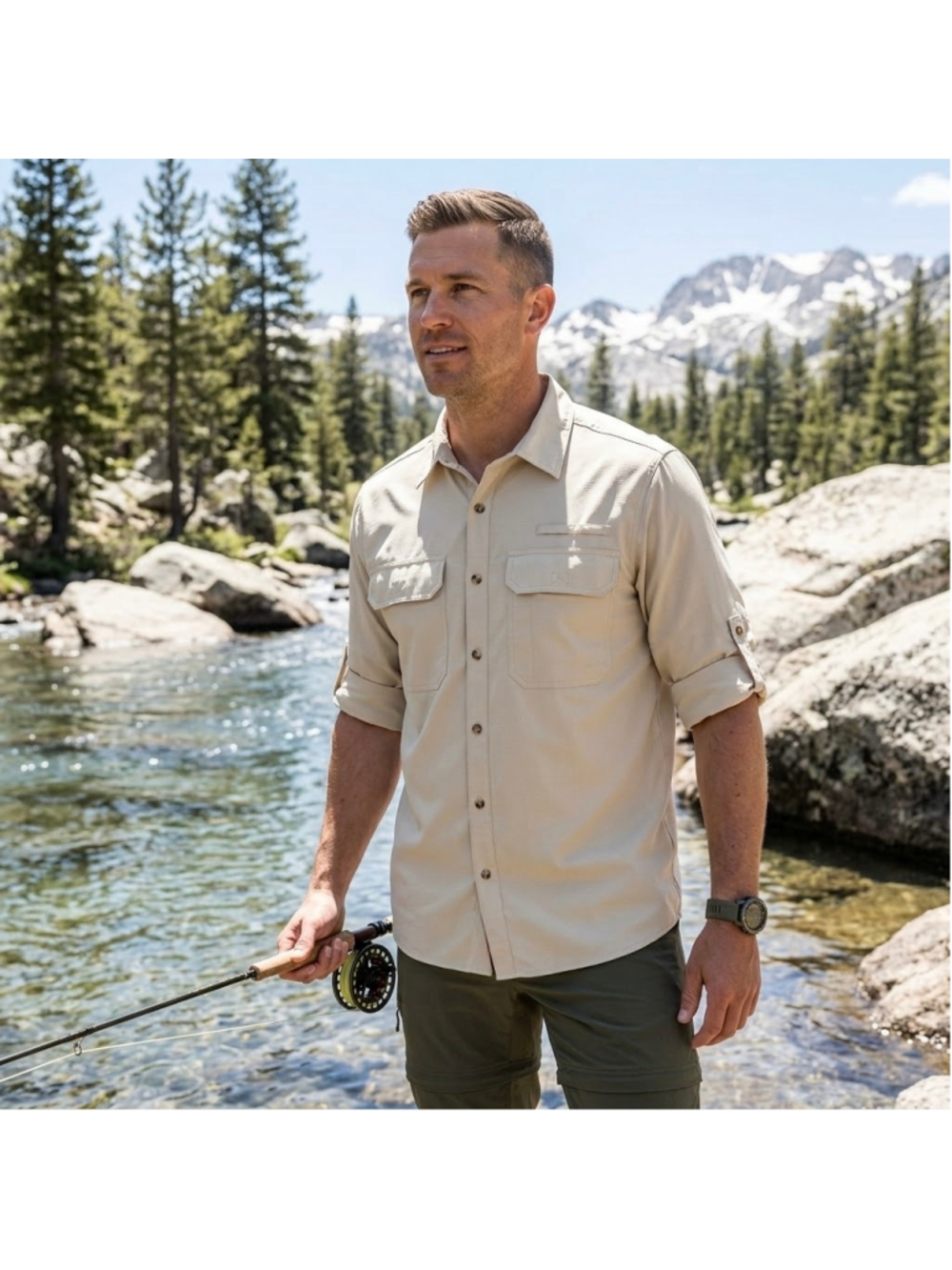 33,000ft Men Long Sleeve Hiking Fishing Shirt UPF 50+ Sun Protection Gorpcore L